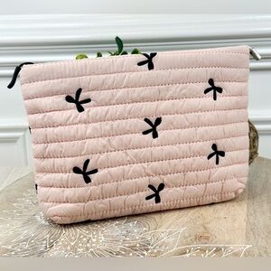 Pink Quilted Clutch with Bow Accent